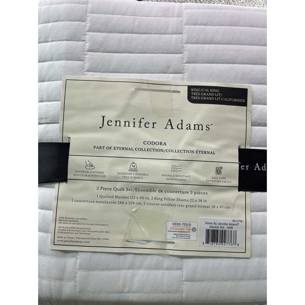 Jennifer Adams Quilt Set King/Cal King White NEW 3 Piece Quilt Codora Eternal